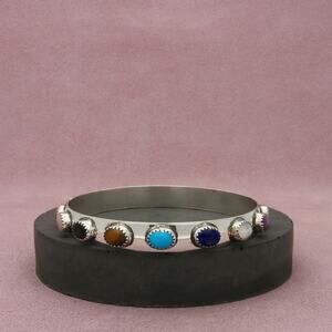 navajo sterling silver lenora begay multi stone bangle bracelet size 8in